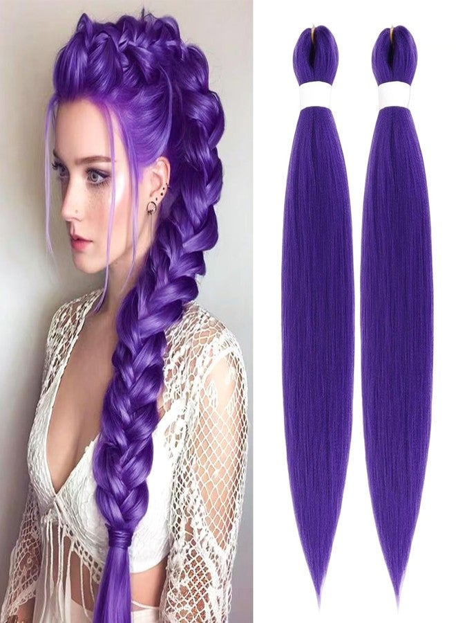 AGO Long Purple Braiding Hair Pre stretched Synthetic Hair Extensions as Rumi Hair Style,Yaki Texture Purple Hair Extensions for Stage Party Halloween Costume Cosplay 24 inch(Pack of 2) - Image 1